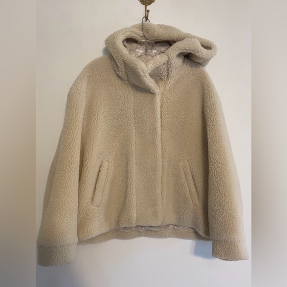 Zara Cream Teddy Jacket Oversized Cropped Women’s Large Sherpa Beige Tan Cute - Picture 3 of 10